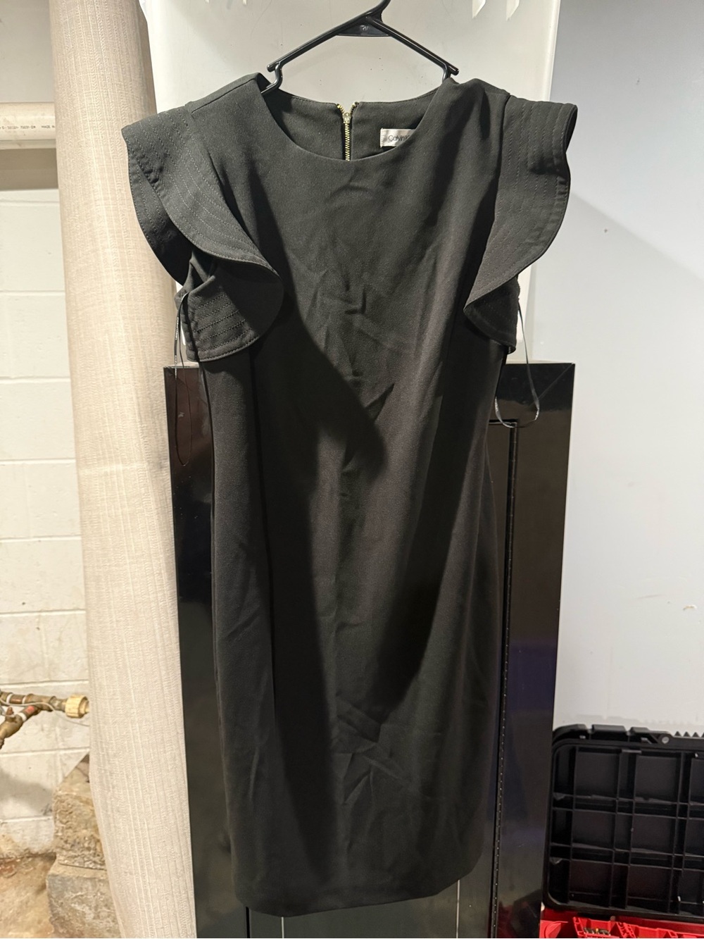 Calvin Klein Black Ruffle Sleeve Midi Dress